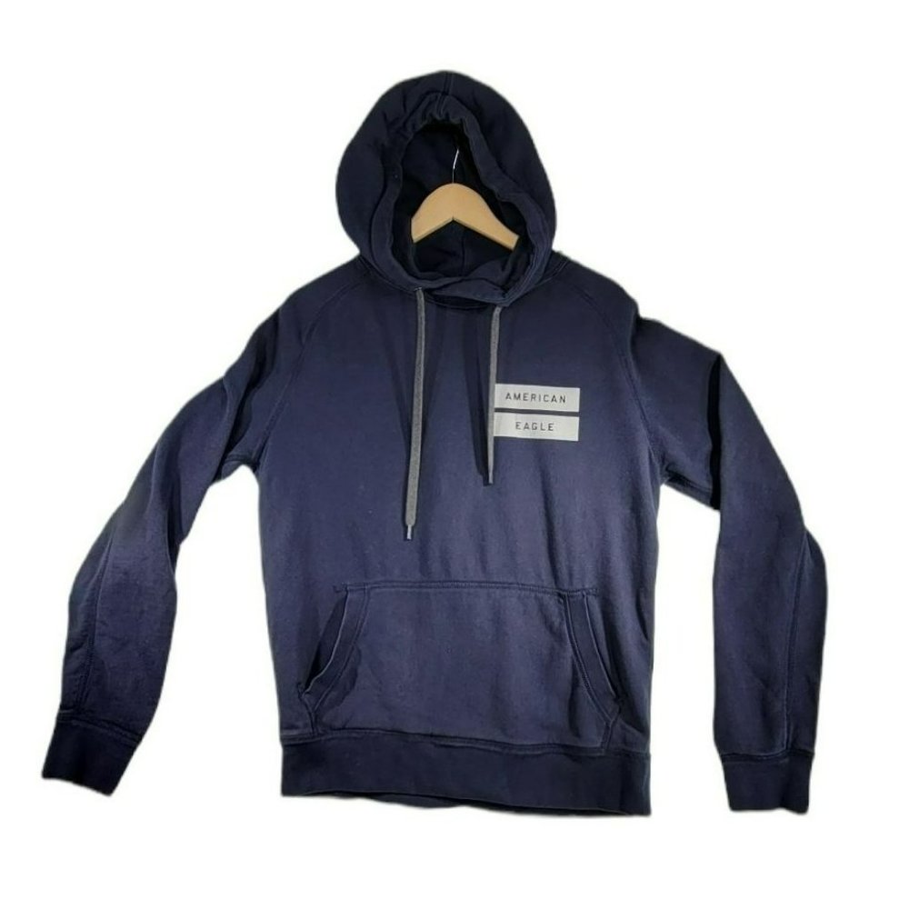 American Eagle AE Unisex Size Small Blue Hoodie Chest Spellout